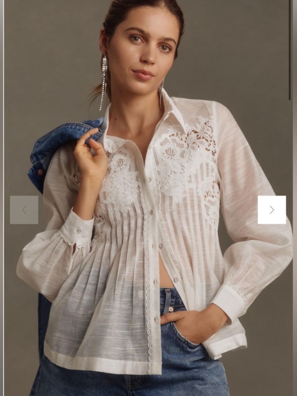 Anthropologie Ranna Gill Long Sleeve Lace Pintuck Blouse Top White Womens Small